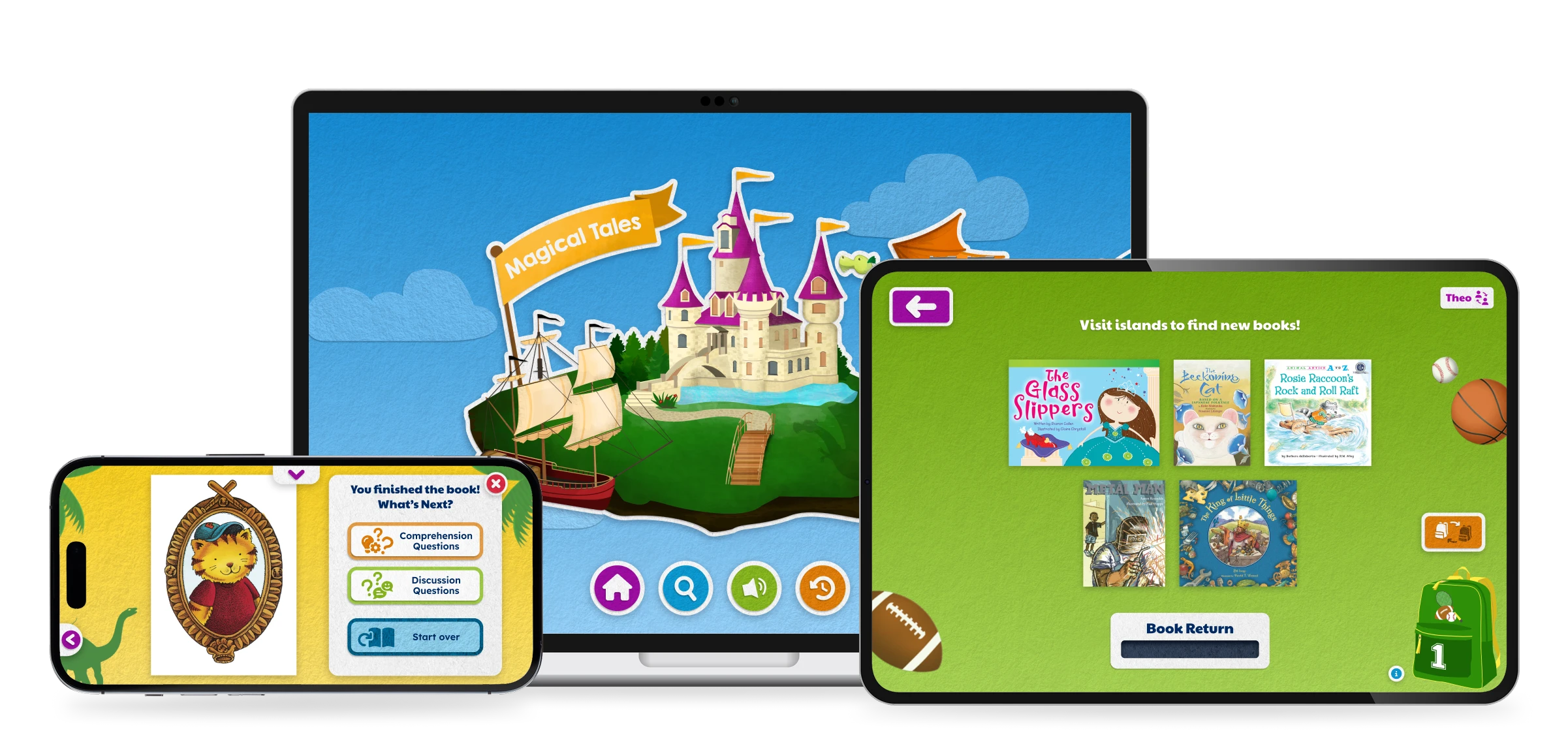 The rebuilt Skybrary app shown across a laptop, tablet, and phone, representing its iOS, Android, and web platforms.
