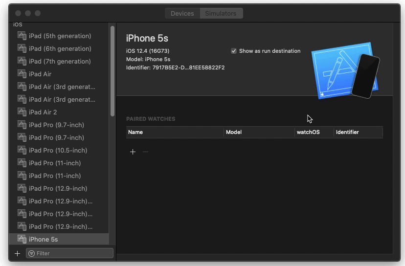 Add more OS simulator options via Hardware, Devices, Manage Devices, and the plus in the bottom left corner.