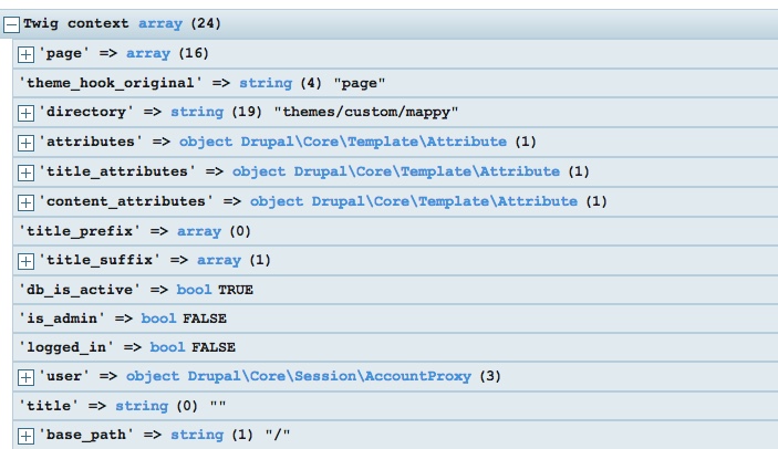 Screenshot of kint function output.