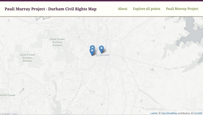Screenshot of the map with markers